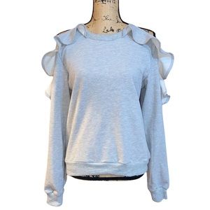 Étophe Studios Ruffled Open Shoulder Gray Sweatshirt Size S
